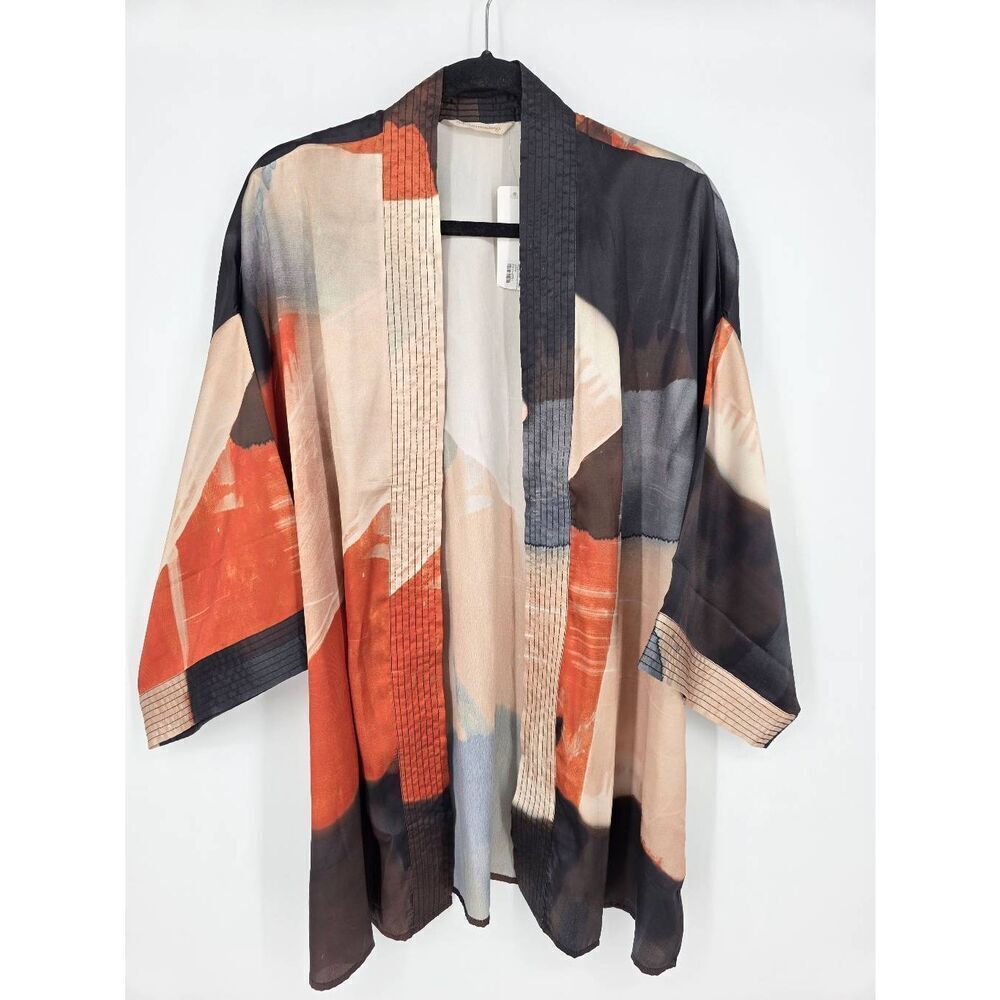 Soft Surroundings Women's Ainsley abstract Satin Kimino Copper Small-Medium